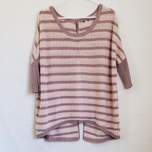 Oversized Vintage BEBE Mauve pink and cream colorblock striped open knit sweater